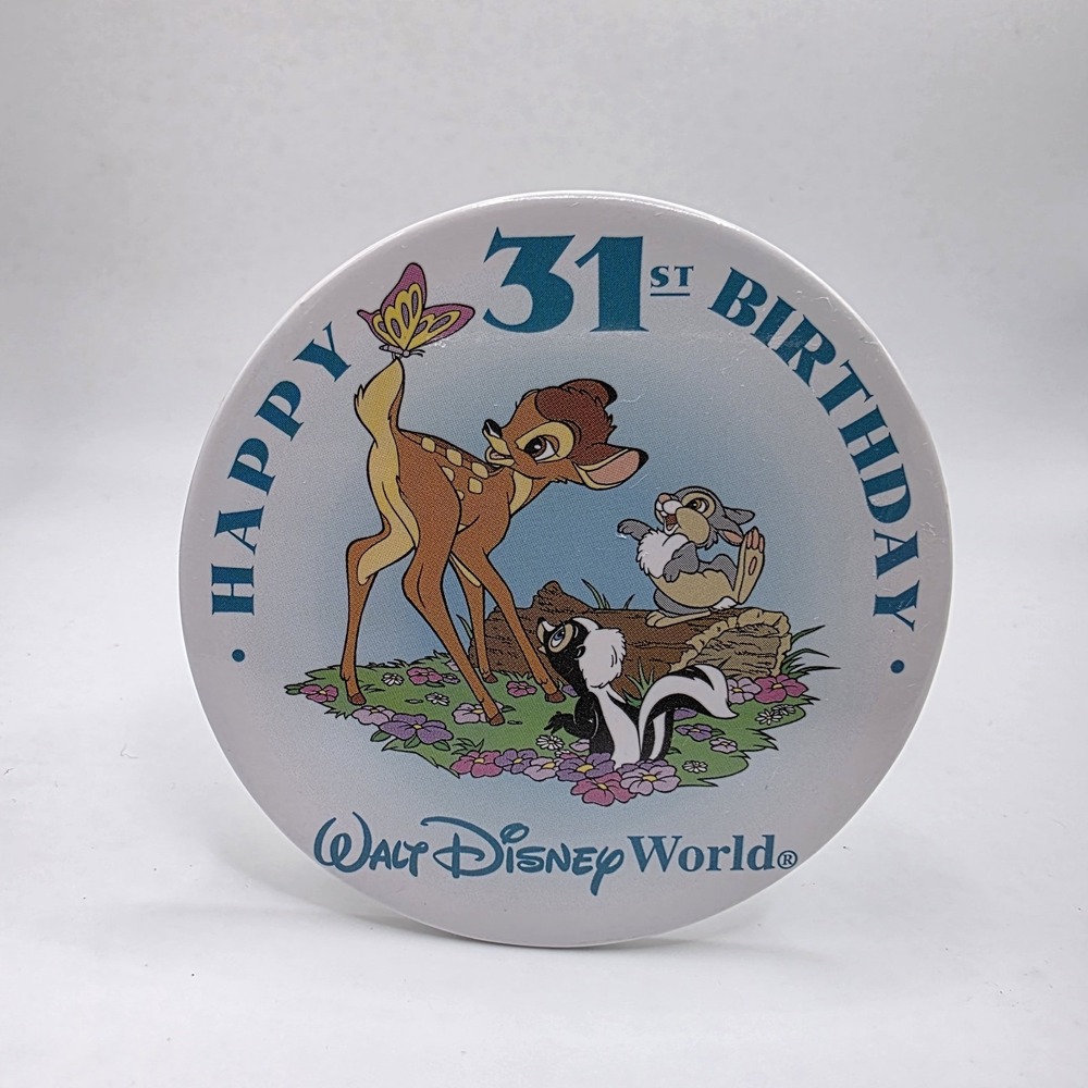 Walt‎ Disney World Happy 31st Birthday Pinback Flower Bambi & Thumper Button Pin